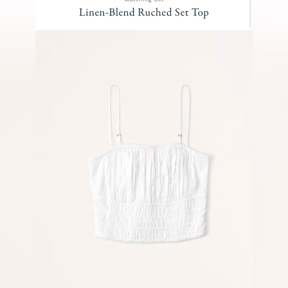 Abercrombie White Linen-Blend Ruched Set Top